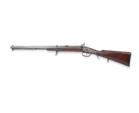 A Jacobs Type Double Barrel Percussion Rifle, 20 bore, the 61cm rifled barrels with two hinged leaf sights for 200 and 300 ya