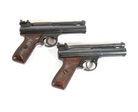 PURCHASER MUST BE 18 YEARS OF AGE OR OVER  Two Post-War Webley Senior .22 Calibre Air Pistols, numbered 206 and 247, each wit