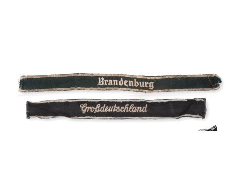 A German Third Reich Army Panzer-Grenadier Division 'Brandenburg' Cuff Title, in green wool, machine embroidered in silver gr