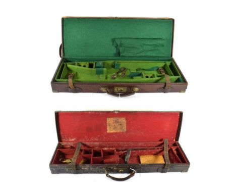 Two Brass-Bound Leather Shotgun Cases, the first labelled to the lid underside for Thomas Newton's Patent Self-acting Breach 
