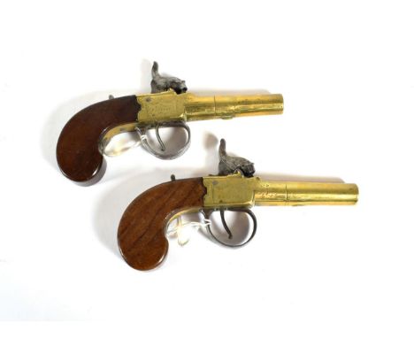 A Pair of Early 19th Century Percussion Pocket Pistols by Wilkinson, Bristol, each with a 5cm round turn-off brass barrel wit
