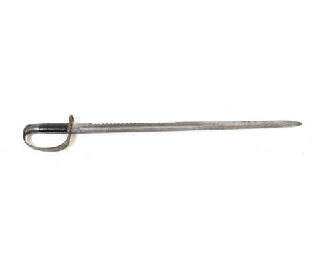 A British 1879 Pattern Artillery Sawback Sword Bayonet, 65.5cm fullered blade stamped with bend test, various inspector's and