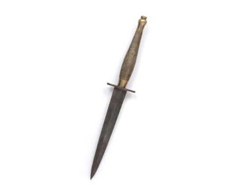 A Second World War Royal Marines Commando Knife, 2nd Pattern, with 16cm unmarked double edge steel blade with  raised medial 