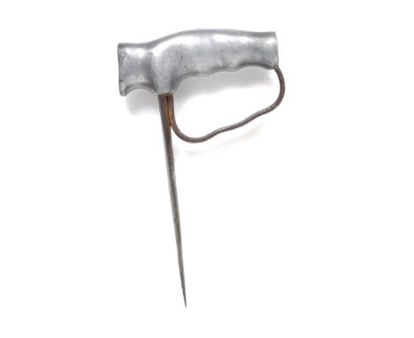 A First World War Push Dagger by Robbins of Dudley, the 12cm double edge spearpoint steel blade with two narrow fullers to ea