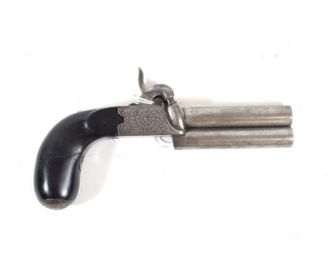 A 19th Century French Over and Under Double Barrel Percussion Pocket Pistol, numbered 2162, with 7.5cm turn-off cylindrical b