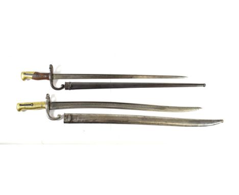 A French Model 1866 Chassepot Yataghan Sword Bayonet, with St. Etienne T section steel blade, brass hilt and steel scabbard; 