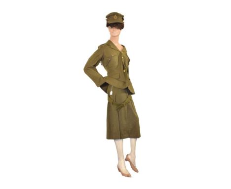 A Second World War ATS Composite Uniform, comprising a peaked cap with brass cap badge, a tunic with brass buttons, shoulder 