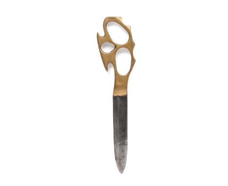 A Second World War Middle East Pattern Commando 'Death's Head' Knuckle Knife, with 12.5cm single edge fullered steel blade an