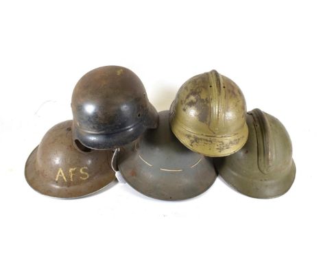 A British AFS Brodie Helmet, the underside of the brim stamped B. II HBH 1939, the liner dated 1938; a Zuckerman Helmet, the 