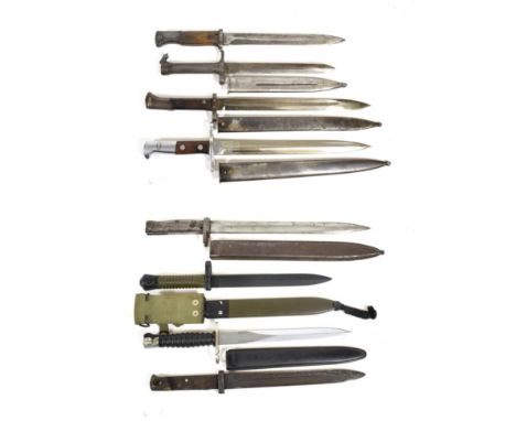 Eight Various Bayonets, including Swiss Model M57, stamped F&amp;W and numbered V414262, plastic scabbard; Swedish Pattern 18