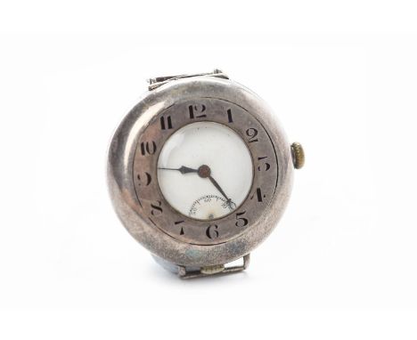 EARLY TWENTIETH CENTURY ROLEX TRENCH WATCHhalf hunter style, the round white enamel dial with Arabic numerals and subsidiary 