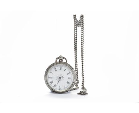 LADY'S CONTINENTAL SILVER POCKET WATCHthe white enamel dial with Roman numerals in black, decorated centrally, the case with 