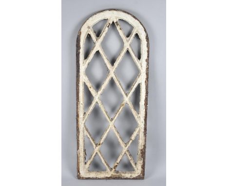 A 19th Century Cast Iron Arched Window Light Frame, 56cms High and 23.5cms Wide 