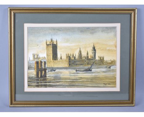 A Framed Watercolour, Westminster Over the Thames Signed Robert Tully '91, Subject 33x23 Together with a Framed Granville Cla