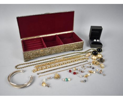 A Silver Plated Jewellery Box containing Costume Jewellery to include Silver Bangle in the Tiffany Style, Silver Earrings, He