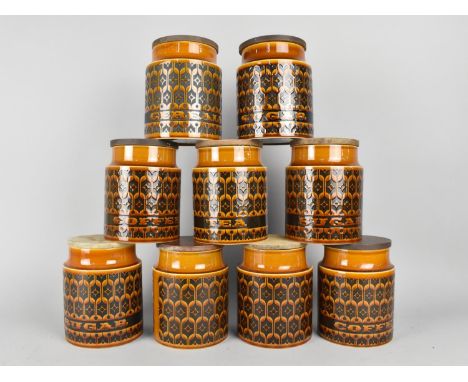 A Nine Various Hornsea Heirloom Storage Jars and Covers, 16cm high 