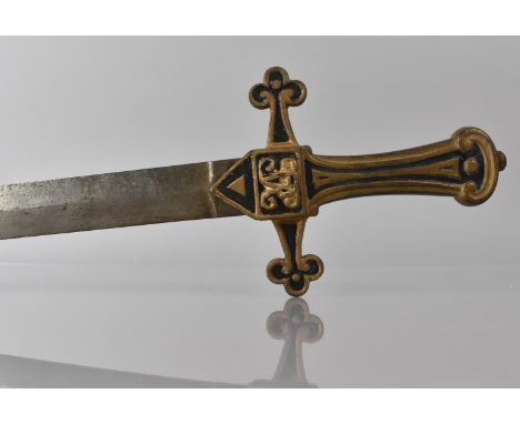 A Victorian Gothic Revival Brass Hilted Bandsman's Short Sword having VR Cypher. 63cms Long, No Scabbard 