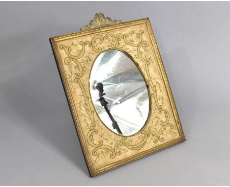 An Edwardian Gilt Framed Easel Back Mirror with Embroidered Silk Decoration 
