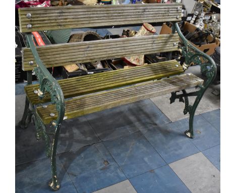 A Cast Metal Ended and Wooden Slatted Garden Bench, 102cm wide 