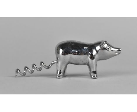 A Modern Chrome Novelty Corkscrew in the Form of a Pig, 7cms Long 