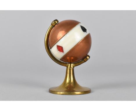 A Mid 20th Century Copper and Brass Whist Suit Marker in the Form of a Table Globe, 7cms High 