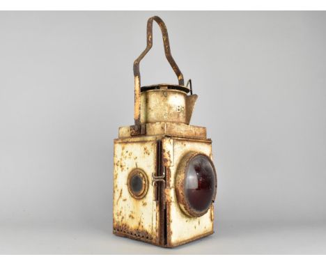 A Vintage White Painted British Rail Brake Light with Original Burner, 50cms High 