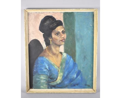 A Framed Oil on Board, Portrait of Indian Lady Wearing Sari, Signed Graham 1966, Subject 50x60cm 