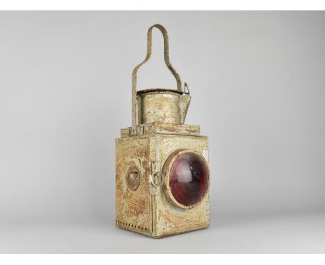 A Vintage Grey Painted Railway Brake Light, Missing Burner, 50cms High 