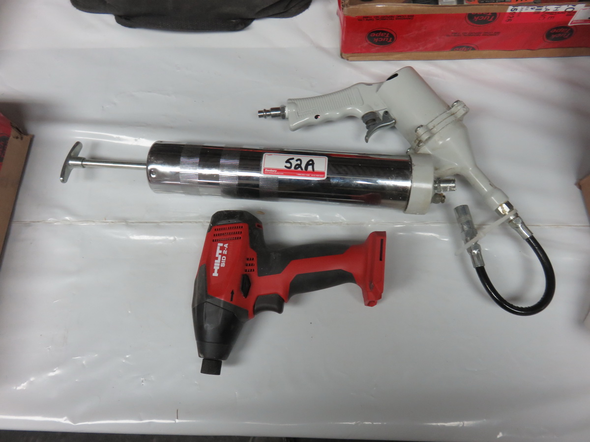 POWER FIST PNEU GREASE GUN + HILTI 8102A BATTERY DRILL (NO BAT & NO