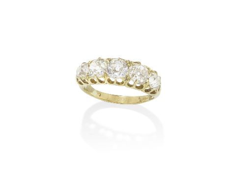 DIAMOND FIVE-STONE RINGThe cushion-shaped diamonds graduating towards the centre, diamonds approximately 2.40 carats total, r