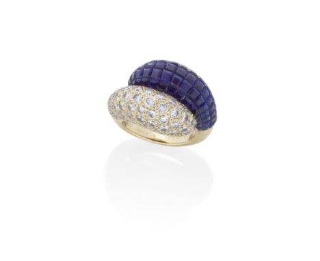 VAN CLEEF &amp; ARPELS: 'MYSTERY-SET' SAPPHIRE AND DIAMOND BOMBÉ CROSSOVER RINGOne terminal pavé-set with brilliant-cut diamo