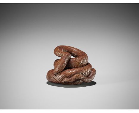 VADYM PYVOVAR: A WOOD NETSUKE OF A COILED SNAKE AFTER MATSUDA SUKENAGABy Vadym Pyvovar, signed with the artist's markUkraine,