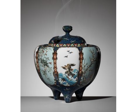 HAYASHI KODENJI: A LARGE AND IMPORTANT CLOISONNÃ‰ ENAMEL TRIPOD KORO (INCENSE BURNER)Firmly attributed to Hayashi Kodenji (18