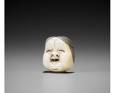 MITSUHIRO: A FINE IVORY MASK NETSUKE OF OKAME By Ohara Mitsuhiro (1810-1875), signed Mitsuhiro and kakihanJapan, Osaka, mid-1