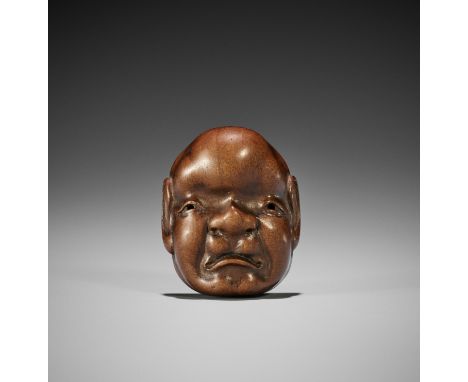A WOOD 'DOUBLE MASK' NETSUKE  Japan, 19th century, Edo period (1615-1868)Finely carved as a Kyogen-mask with a humorous expre