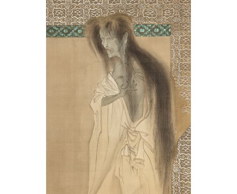 A RARE SCROLL PAINTING DEPICTING A YUREI (GHOST)Japan, late 19th centuryFinely painted in ink and watercolors on silk, with a
