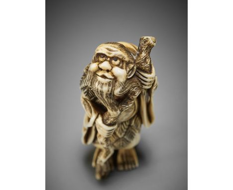 AN OSAKA SCHOOL IVORY NETSUKE OF TEKKAI SENNINJapan, Osaka, early 19th century, Edo period (1615-1868)Amusingly carved as the