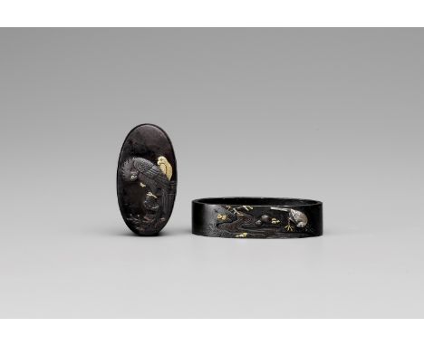 A FINE FUCHI AND KASHIRA WITH BIRDSThe fuchi signed Nara ToshimitsuJapan, 19th century, Edo period (1615-1868)Nara school, of