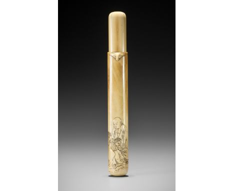 REIGYOKU: AN IVORY KISERUZUTSU OF KIKUJIDOBy Reigyoku, signed Reiygoku with seal markJapan, late 19th century, Meiji period (