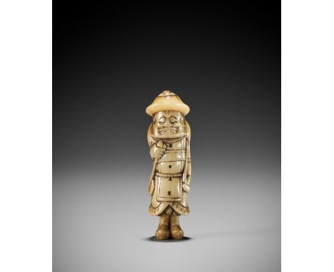 A STAG ANTLER NETSUKE OF A TARTAR ARCHERJapan, 18th century, Edo period (1615-1868)Carved from a hollow branch of antler, plu