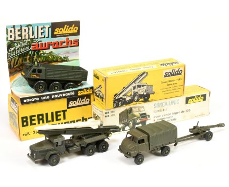 Solido group of military 3 - (1) 201 Rocket launching vehicle with white rocket (2) 214 Berliet Amphibian and (3) Simca Cover