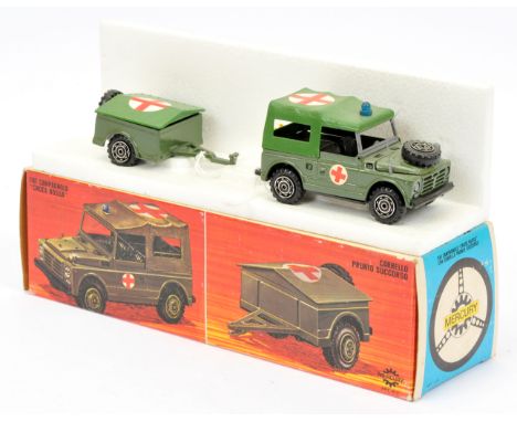 Mercury 413 Military set to include Jeep "Ambulance" - green, black seats and mid-green canopy and trailer, green with mid-gr
