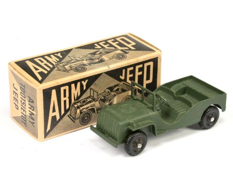 Tootsietoy Military Jeep - green including windscreen, black wheels - Excellent Plus in a Good Plus carded box&nbsp;
