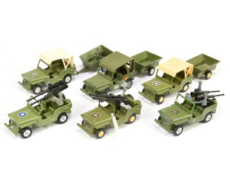 Gama Military group of 6 unboxed Jeeps to include with trailers and Anti-Aircraft guns plus others - conditions are generally