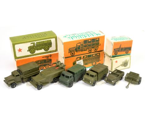 Russian made a group of 6 military smaller scale issues - to include jeep, trailer, covered wagon, plus others - conditions a