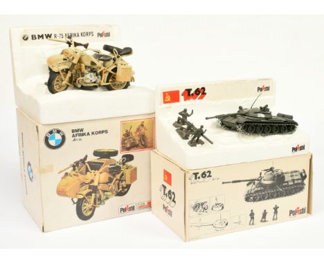 Polistil Tanks &amp; Motorcycle - (1) CA105 (1/50th) scale T62 Russian Tank - dark drab green and (2) Ms110 (1/15th) scale "A