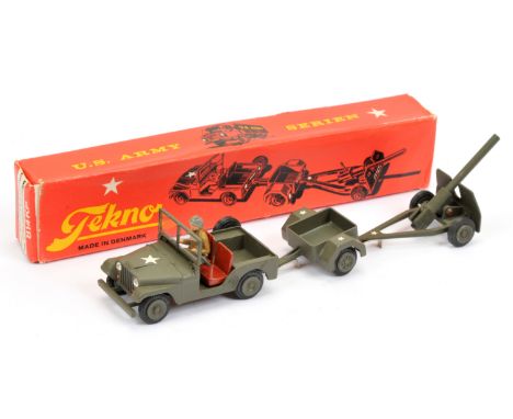 Tekno 814KP "US Army" Jeep set to include - Jeep with figure driver, trailer and field gun all finished&nbsp; drab military g