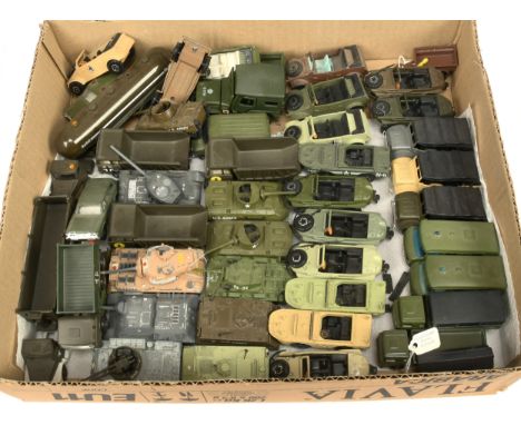 Small scale Military issues a group to include - Playart Fastwheel Jeep, Tomy (Japan) Tanks, Efsi Tipper Truck plus others - 