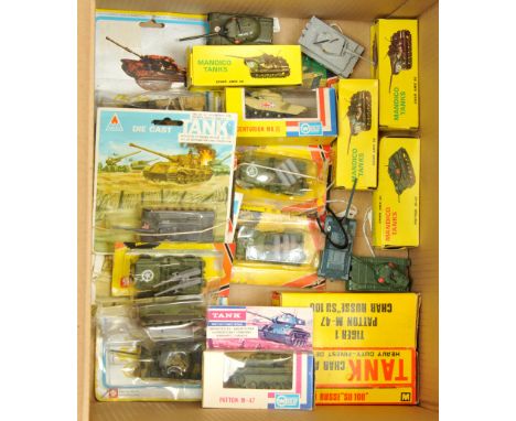 Small scale Military related models various manufacturers to include Superwheels Jeep, Tintoys tanks plus others - conditions