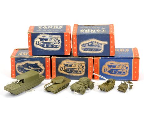 Authenticast diecast Military vehicles group of 5 (1) Weasel (2) US Armoured car (3) Willys Jeep (4) DUKW and (5) Wolverine T
